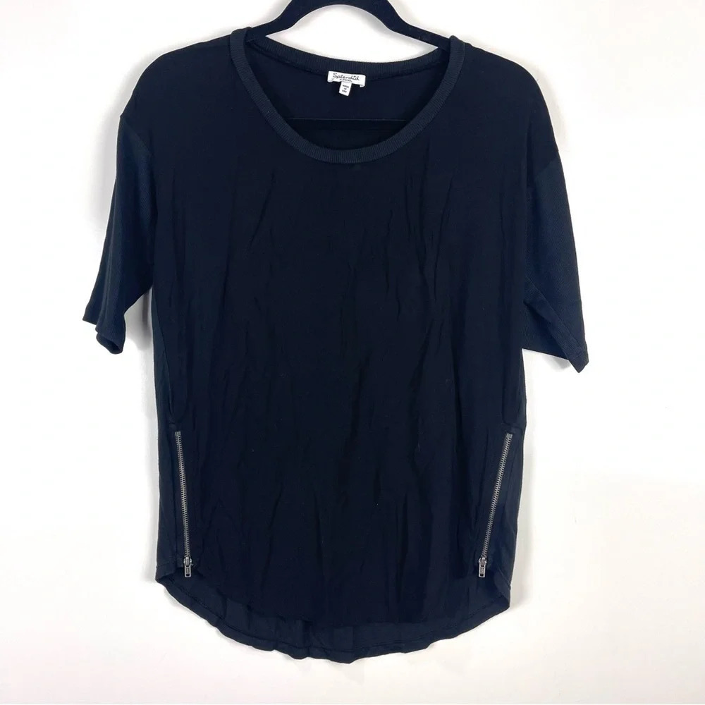 Splendid Supima Coton Blend Crewneck Top Half Sleeve Black Size XS